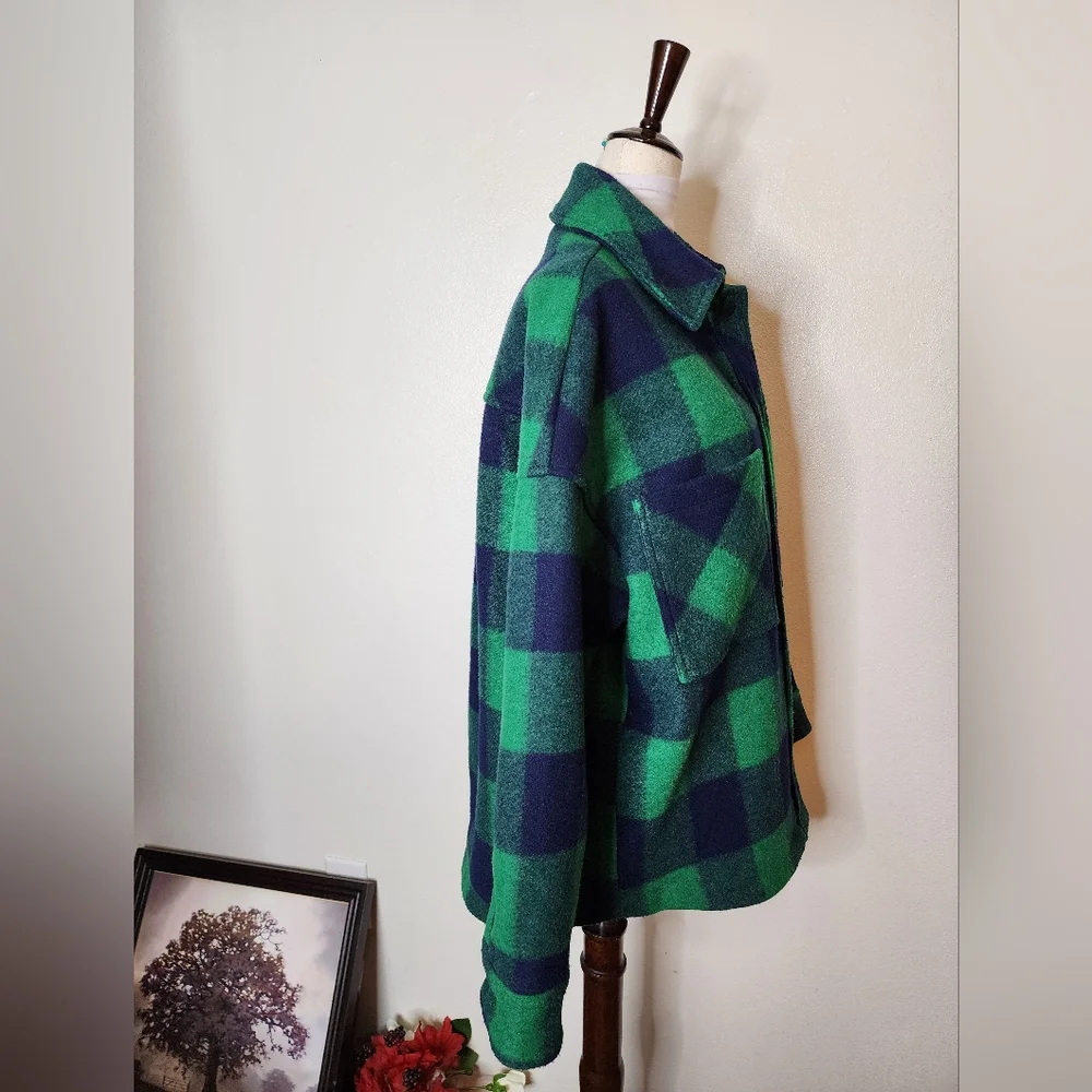 Zara Buffalo Plaid Jacket Green Navy Shacket Winter Thick Flannel Street Wear